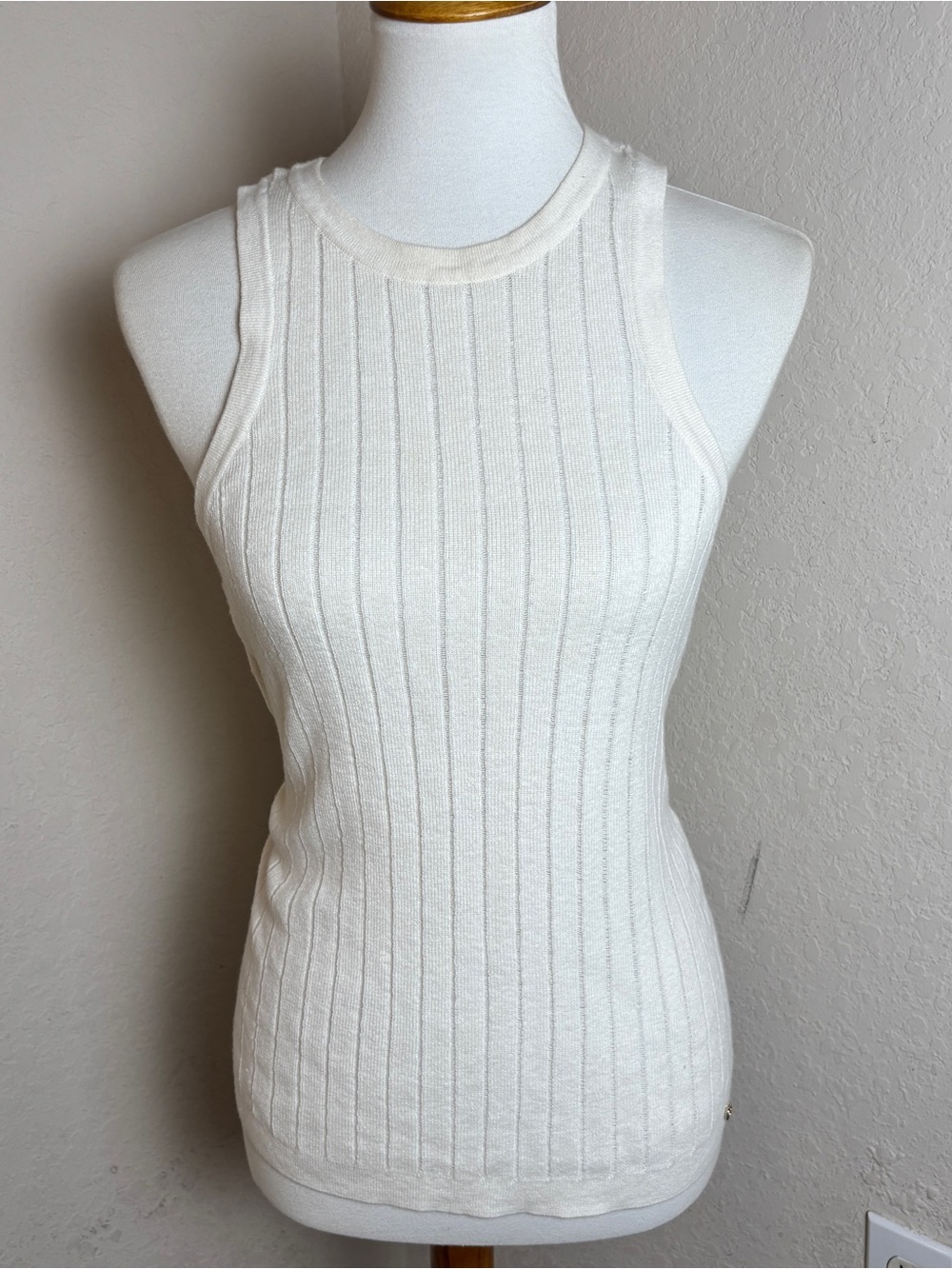 Anine Bing Noel Ribbed Ivory Tank Top In Wool-knit Size Large - Picture 3 of 8
